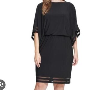 Jh Black Blouson Mesh Trim Batwing Sleeves Dress